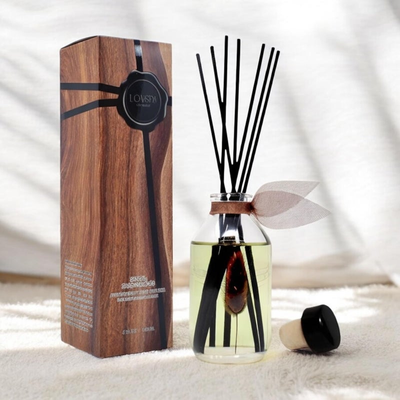 LOVSPA Reed Diffuser Set, Santal (Sandalwood) Scented Oil Diffuser with Sticks, Home Fragrance Accessories for Bathroom Shelf Decor, Aroma Diffusers for Home or Office Fall Decor, USA Made - Image 5